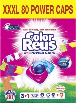 Color Reus Power Caps Wascapsules – Wasmiddel Capsules – Voordeelverpakking – 2x40 Wasbeurten