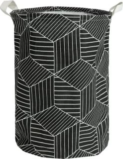 QUVIO Wasmand Met Handvaten - Waszak Met 1 Compartiment - Wassorteerder - Wasmanden - Wasbox - Opbergmand - Opbergmand Kinderkamer - Speelgoedmand - Opvouwbaar - Hexagon Patroon - 43 L - Jute - 33 X 33 X 40 Cm (lxbxh) - Zwart En Wit