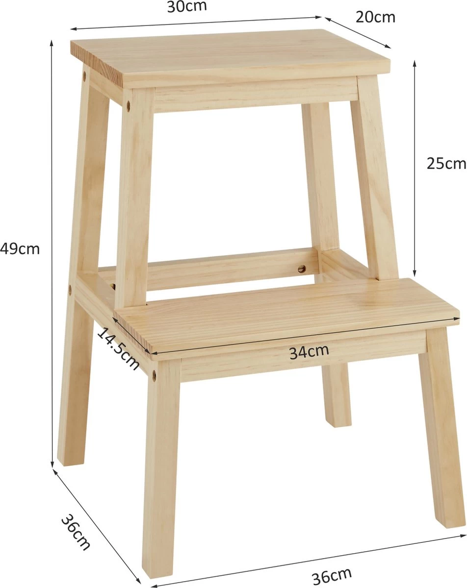 Houten Opstapje - Krukje Met 2 Niveaus - Bruin 6 Houten Opstapje - Krukje Met 2 Niveaus - Bruin - Afbeelding 4