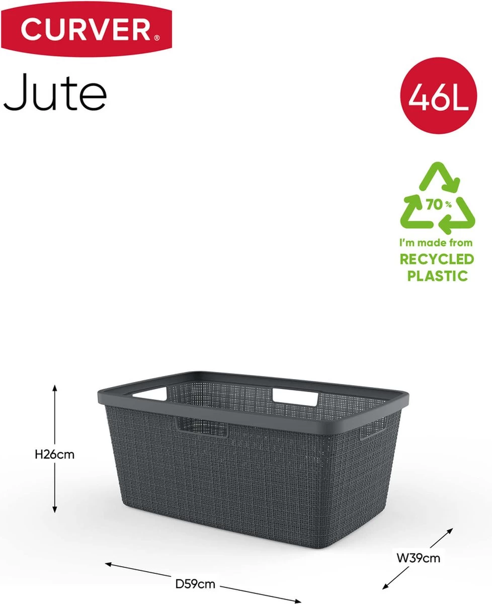 Curver Jute Wasmand - 46L - Donkergrijs 4 Curver Jute Wasmand - 46L - Donkergrijs - Afbeelding 2