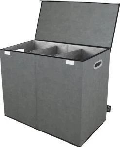 MIRI Wasmand – 3 Vakken Met Deksel – Wassorteerder – Grijs – 120 Liter – Wasbox – Opvouwbaar – Organizer Kleding – Laundry Basket