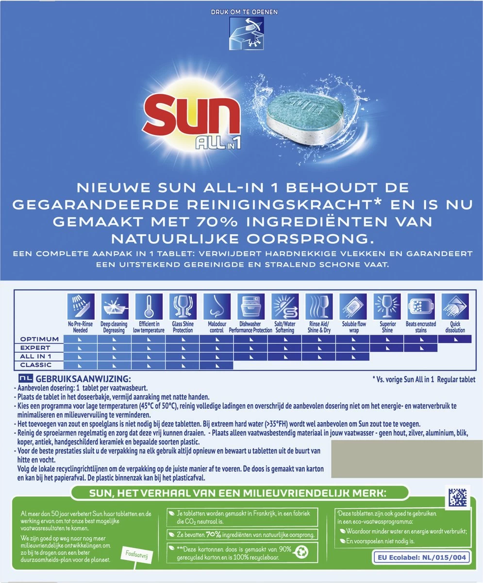 SUN® Sun All-in 1 Normaal Vaatwastabletten - 62 Tabletten - Voordeelverpakking 4 SUN® Sun All-in 1 Normaal Vaatwastabletten - 62 Tabletten - Voordeelverpakking - Afbeelding 2
